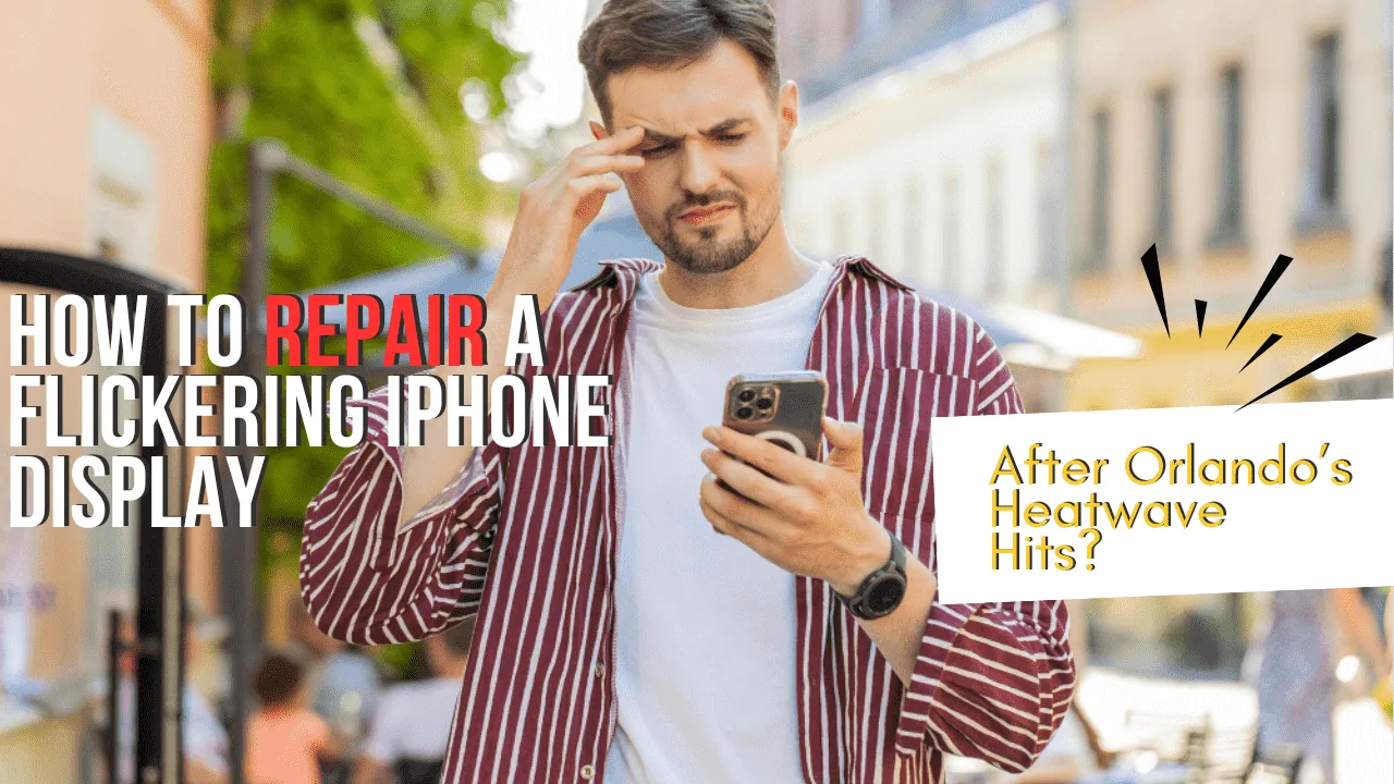Man outside squinting at his phone screen in frustration