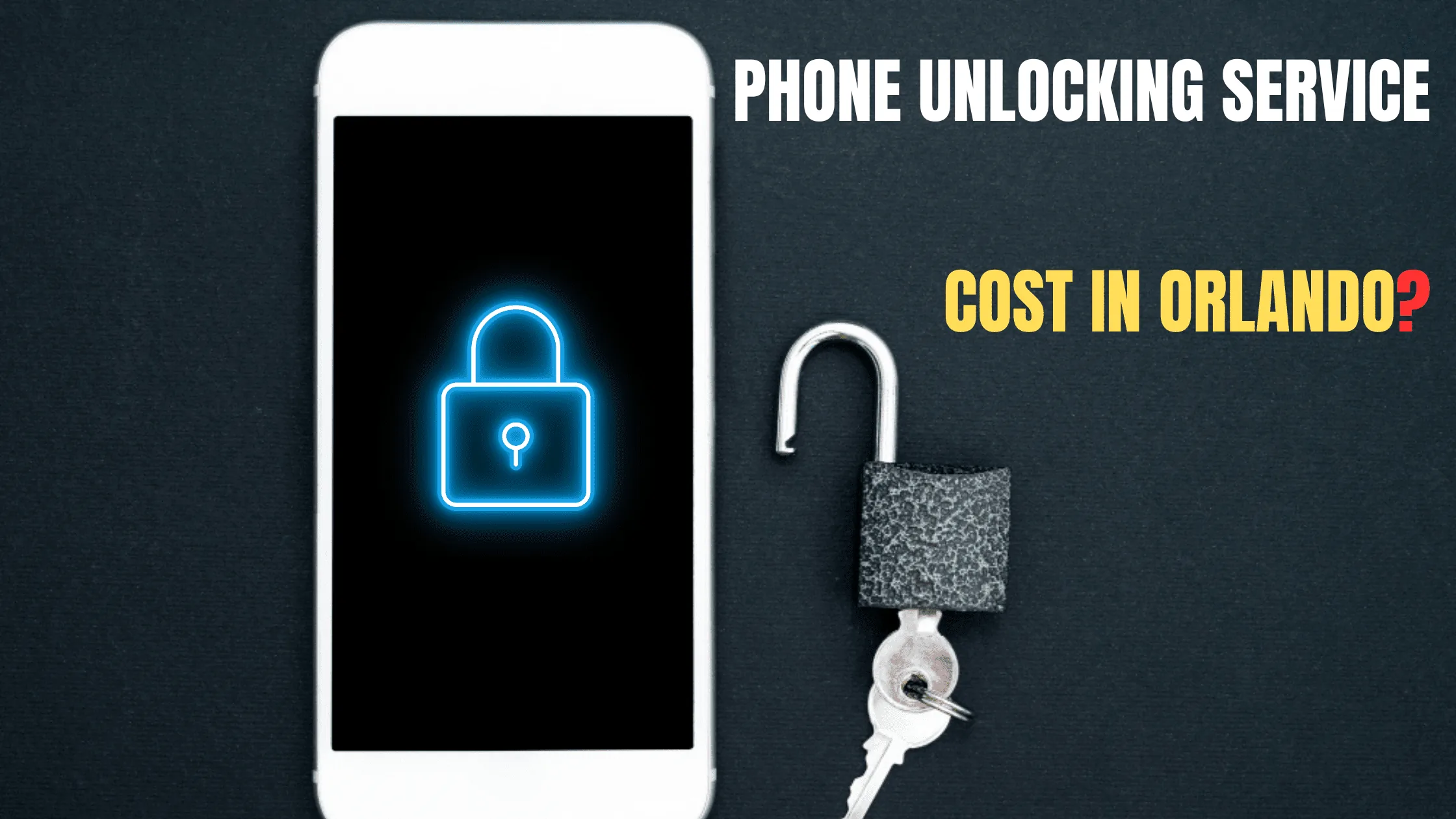 Phone showing a lock icon next to an open padlock and key