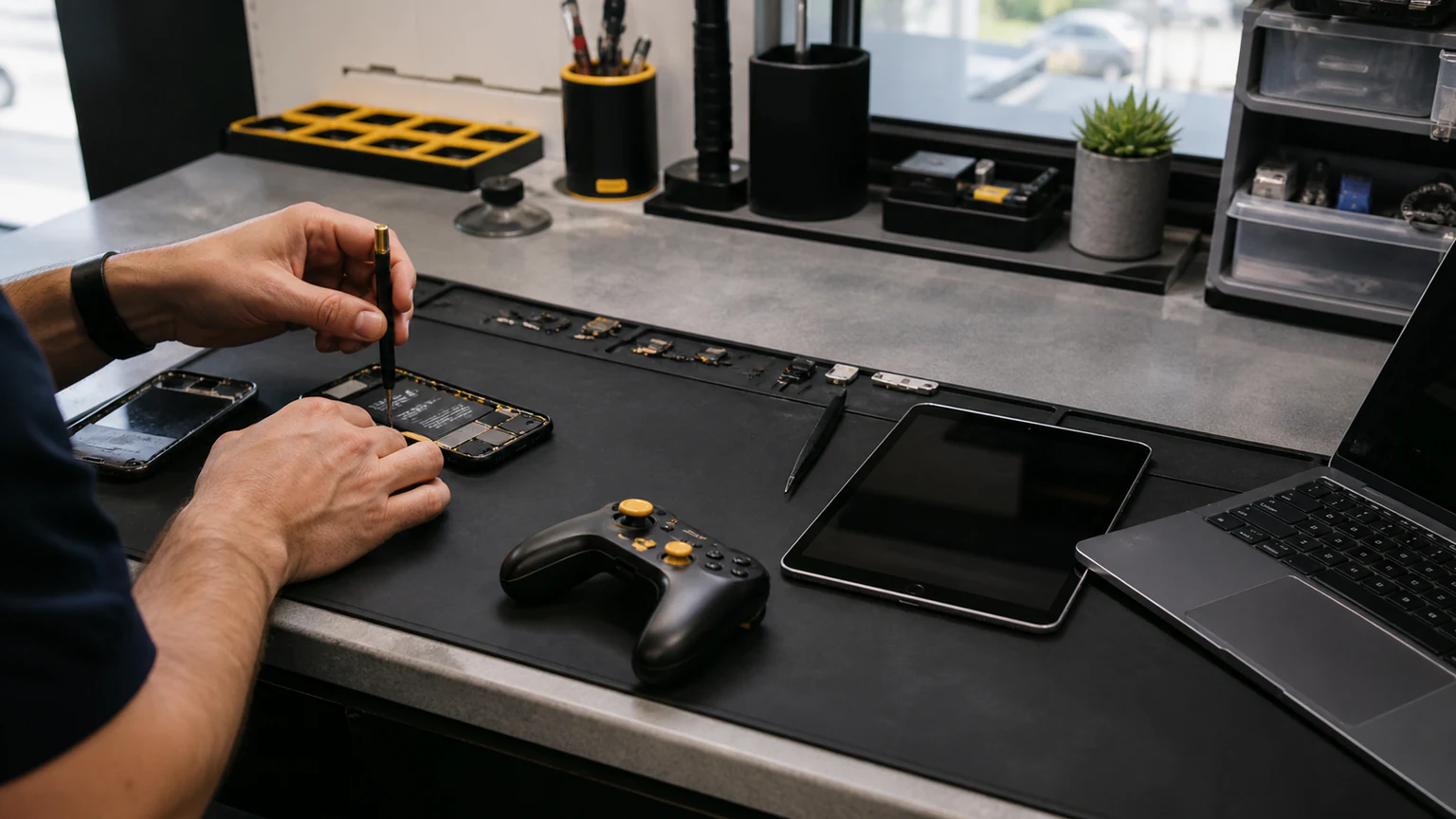 Technician repairing phones, tablets and computers in Orlando