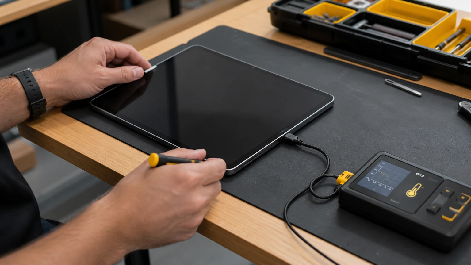 Tablet battery and charging system being professionally diagnosed