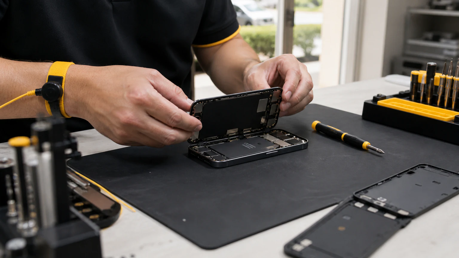 Technician performing an iPhone repair in Orlando