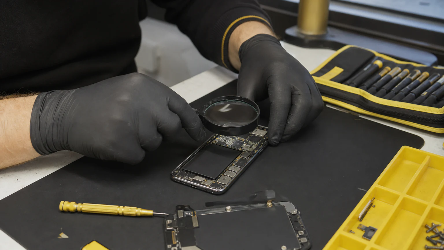 Water-damaged smartphone opened for corrosion inspection in Orlando