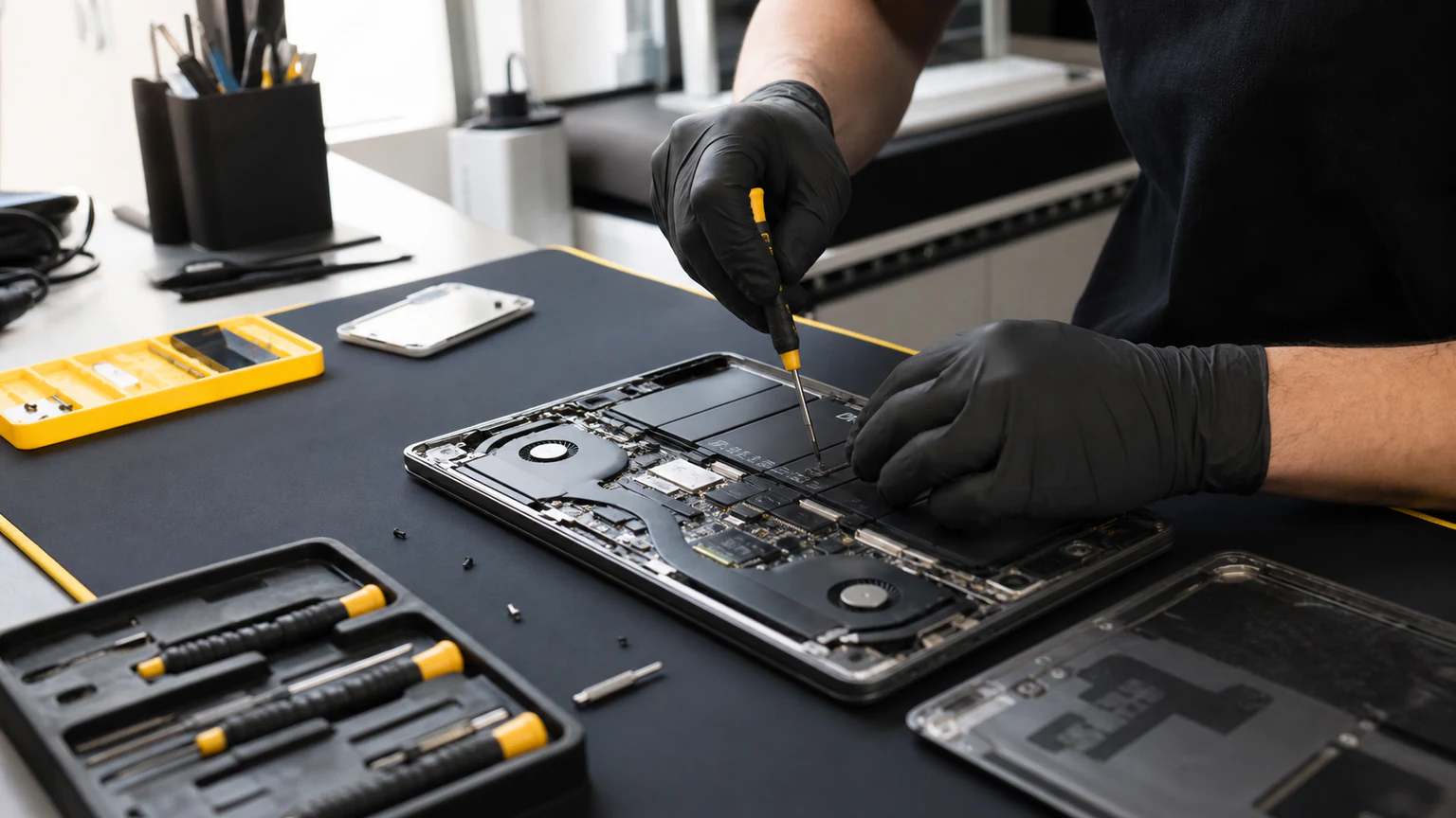 Technician performing a laptop repair in Orlando
