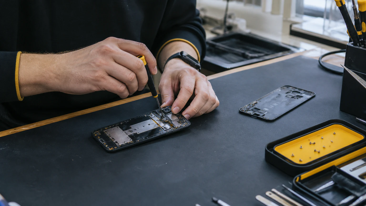 Technician repairing an LG smartphone in Orlando