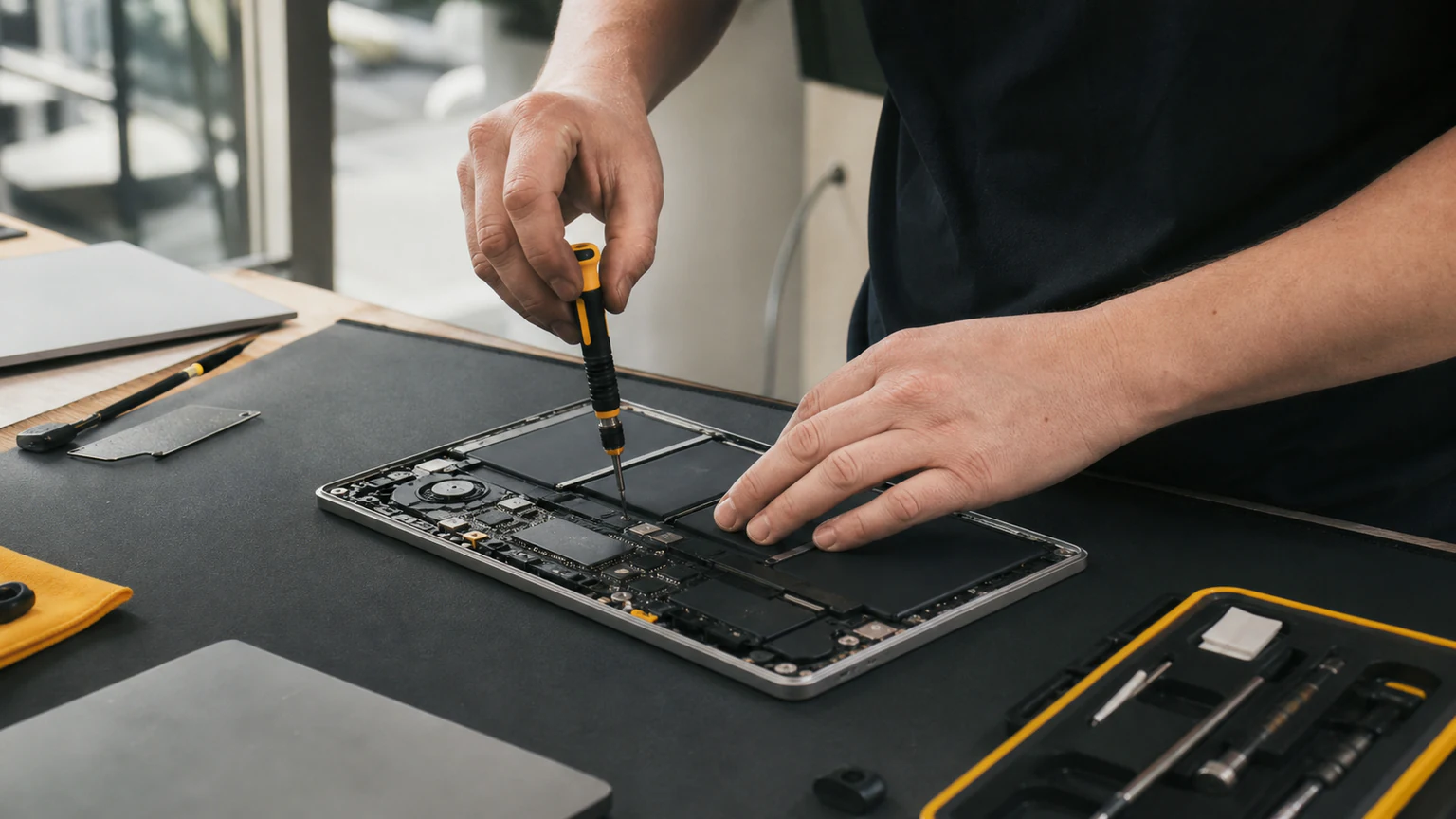 Technician performing a MacBook repair in Orlando