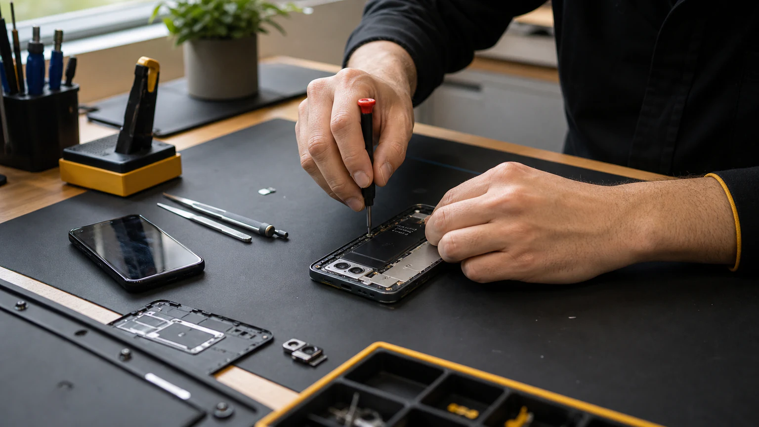 Technician repairing a OnePlus smartphone in Orlando