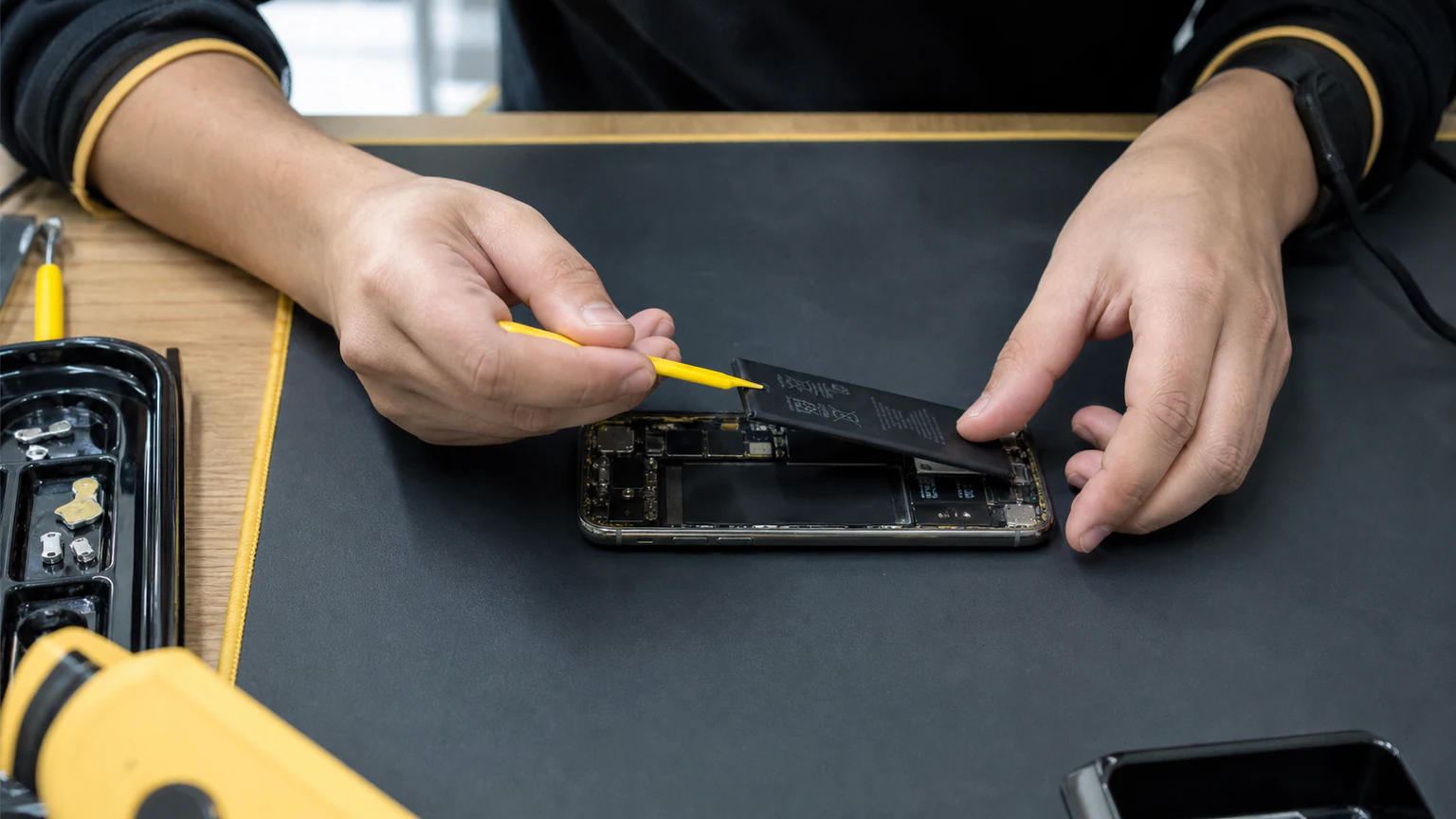Technician replacing a smartphone battery in Orlando