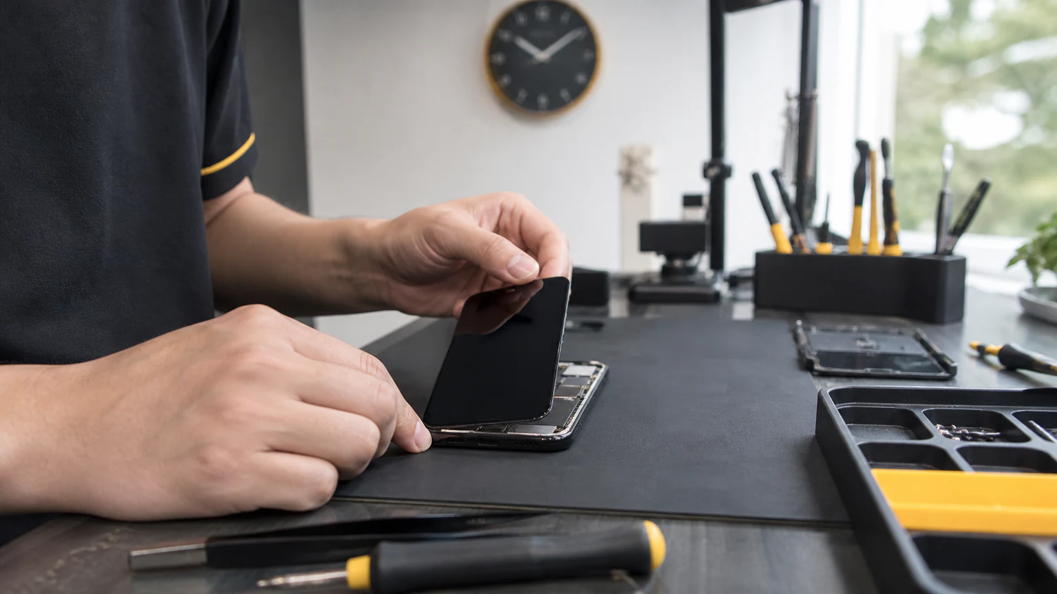 Technician completing a same-day smartphone screen replacement in Orlando
