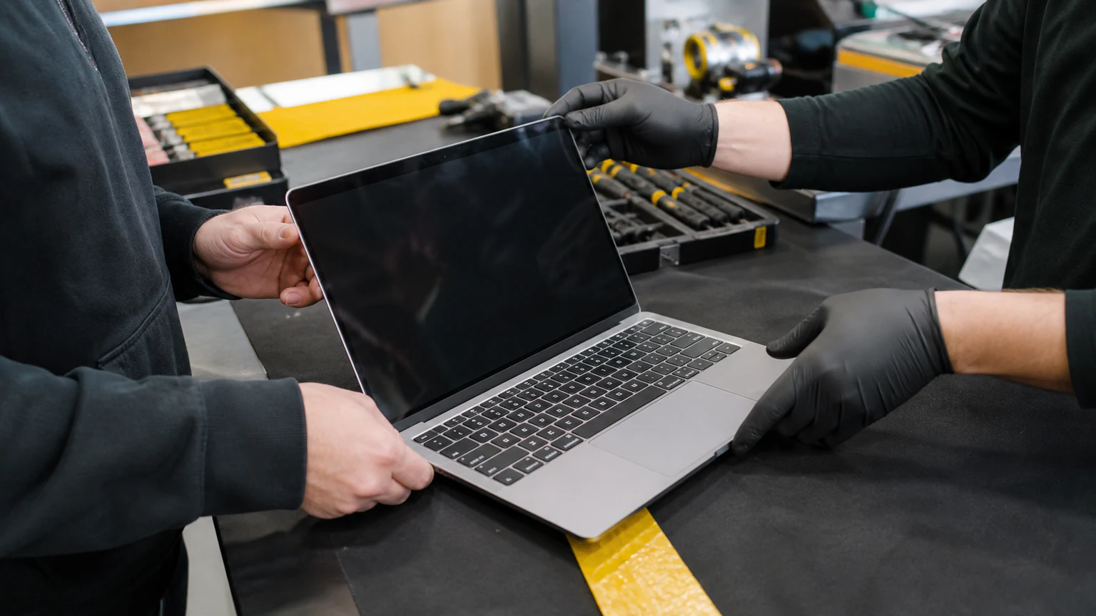 Customer receiving an in-store quote for a used MacBook in Orlando