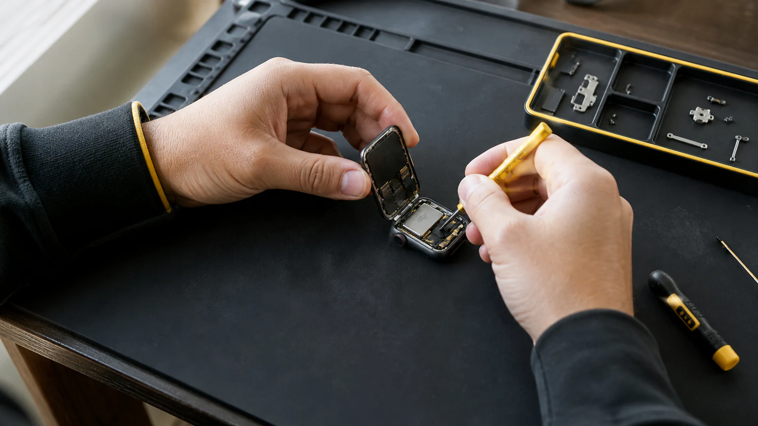 Technician repairing a smart watch screen in Orlando